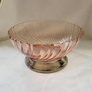 Arcoroc France Rosaline Pink Swirl bowl With Scalloped Edges Art Nouveau 1980s